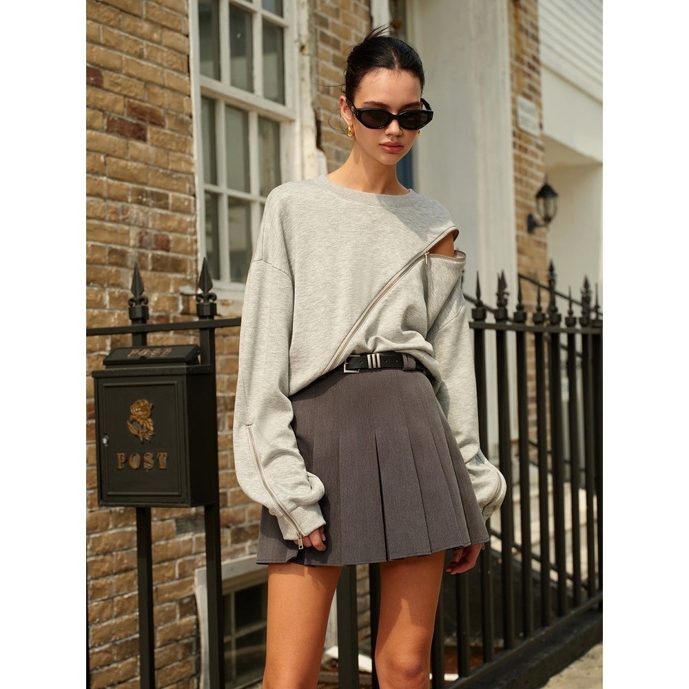 COMMENSE Grey Pleated Mini Skort with Built-In Shorts & Belt Size XS